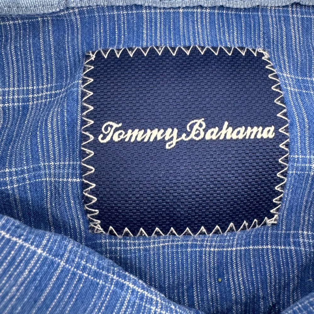 Tommy Bahama Mens XL Blue Silk Windowpane Check Short Sleeve Button Up Shirt - Picture 7 of 12